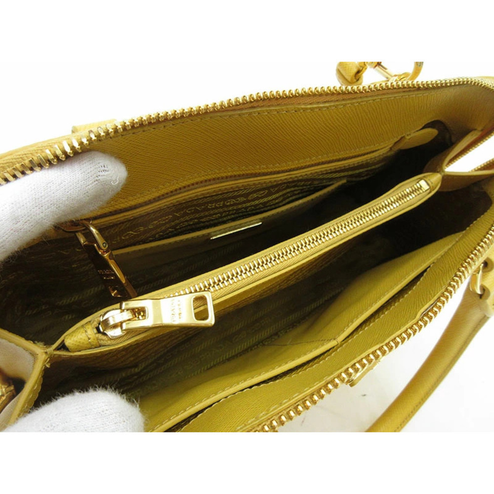 PRADA Bag Handbag Long Shoulder Crossbody Yellow Saffiano Leather - Picture 10 of 14